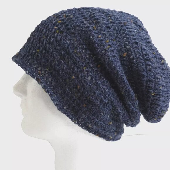 Alpaca Baggy Beanie OS Wool Slouch Cap UK Yarn Men Women Hat Handmade Crochet - Picture 1 of 7